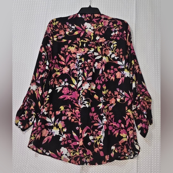 Floral Button Front Boho Romantic Floral Blouse Business Casual Office Shirt - Picture 8 of 8